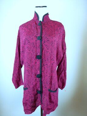 Vintage JANICE MCCARTY boho fuchsia pink black JACKET top rayon M